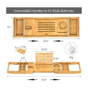 Bandeja de bañera de bambú con asas expandibles soporte_6