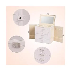 Frebeauty Joyero grande organizador de joyas de cuero_4