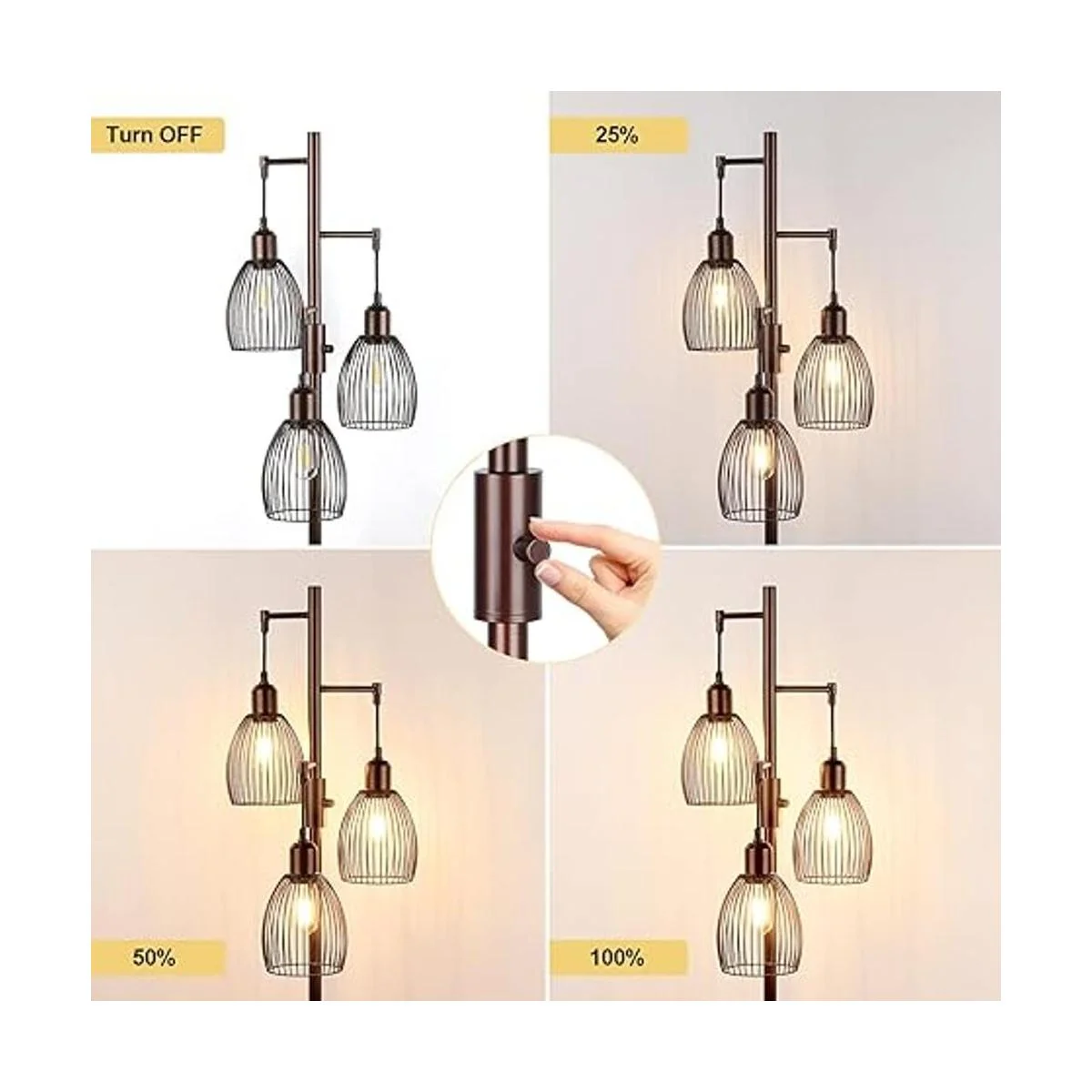 Lámpara de pie regulable 3 bombillas LED Edison de 800LM_3