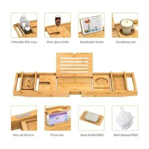 Bandeja de bañera de bambú con asas expandibles soporte_3