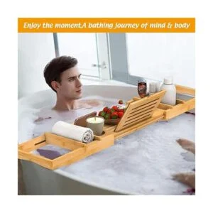 Bandeja de bañera de bambú con asas expandibles soporte_5
