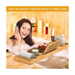 Bandeja de bañera de bambú con asas expandibles soporte_4