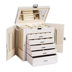 Frebeauty Joyero grande organizador de joyas de cuero_1