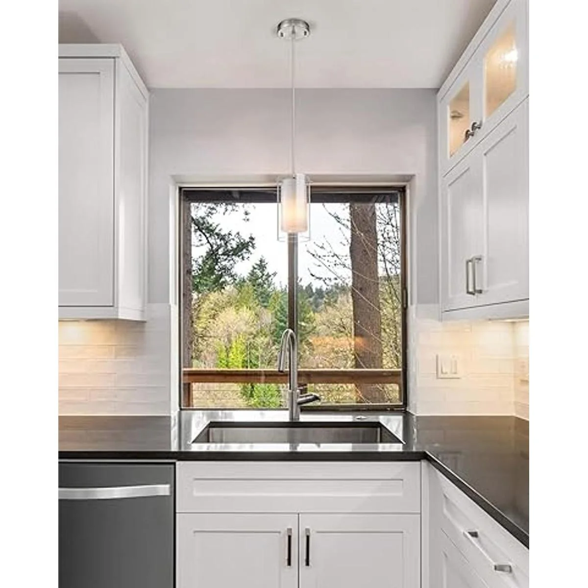 AKEZON Paquete de 2 luces colgantes de cristal moderno_4