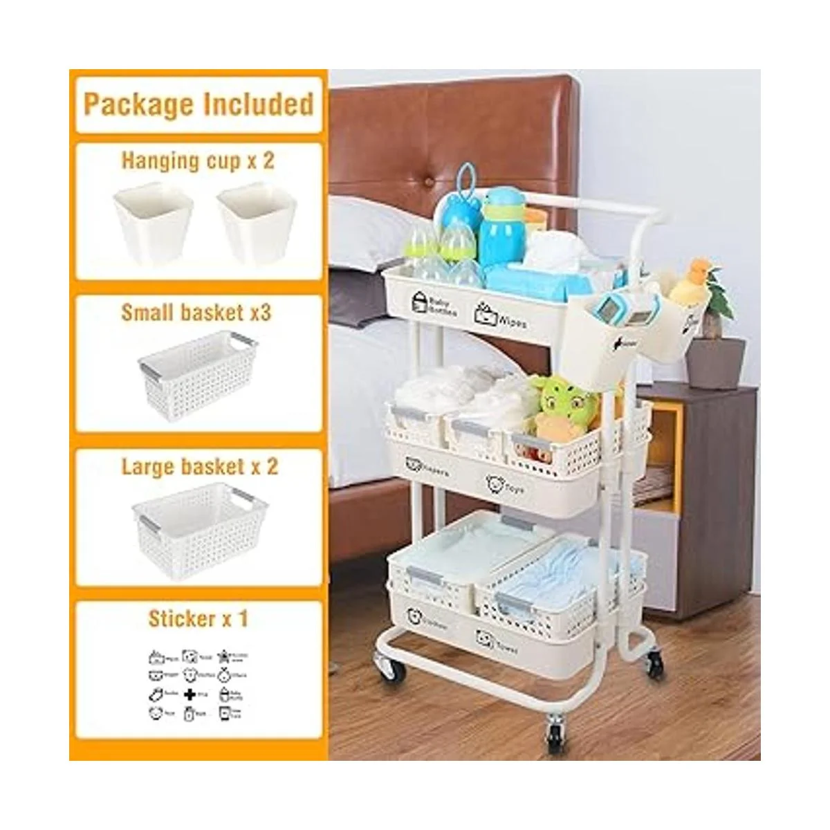 JOLEAD Carrito organizador de pañales para bebé movible_5