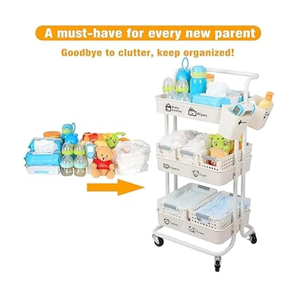 JOLEAD Carrito organizador de pañales para bebé movible_3