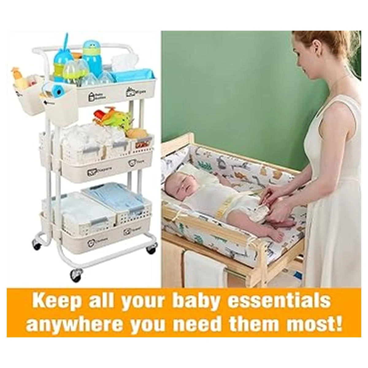 JOLEAD Carrito organizador de pañales para bebé movible_2