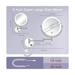 Benbilry Espejo de maquillaje LED de 9 pulgadas de doble_3