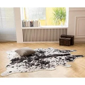MustMat Alfombra de piel de vaca color blanco y negro_3