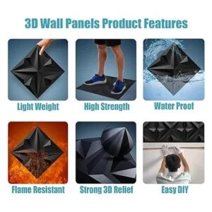 MIX3D Panel de pared 3D paneles de pared 3D de PVC negro_5