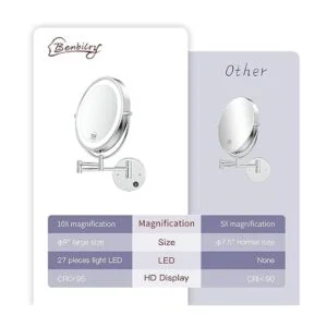 Benbilry Espejo de maquillaje LED de 9 pulgadas de doble_5