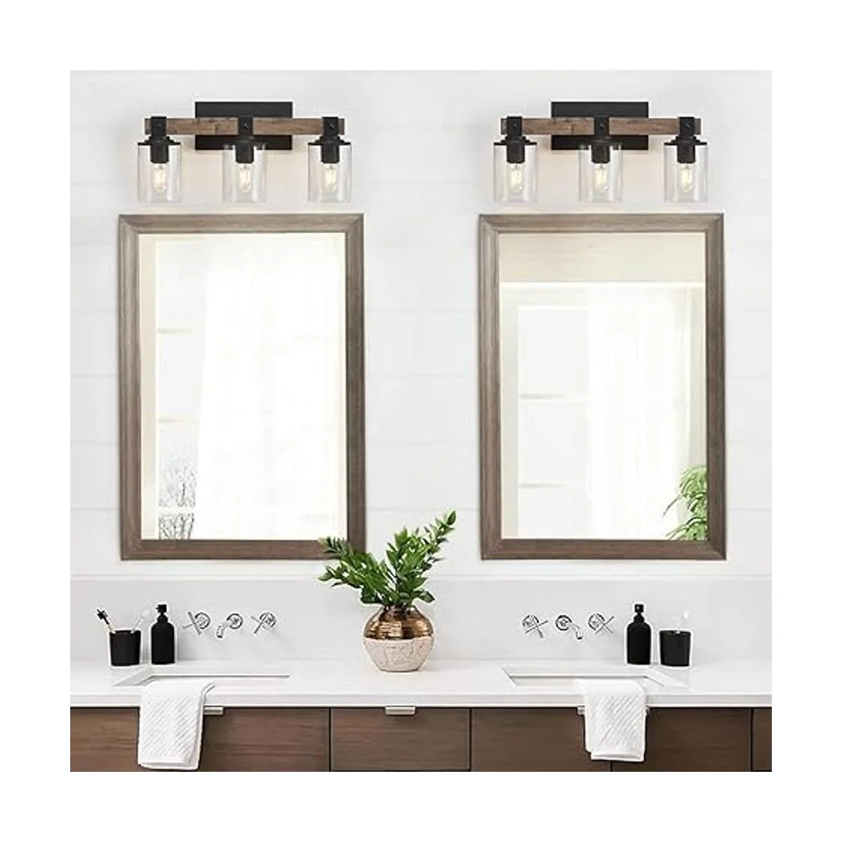 DRNANLIT Luces de tocador de madera rústica 3 luces de_2