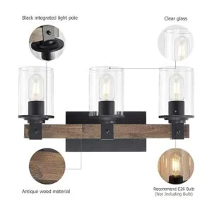 DRNANLIT Luces de tocador de madera rústica 3 luces de_5