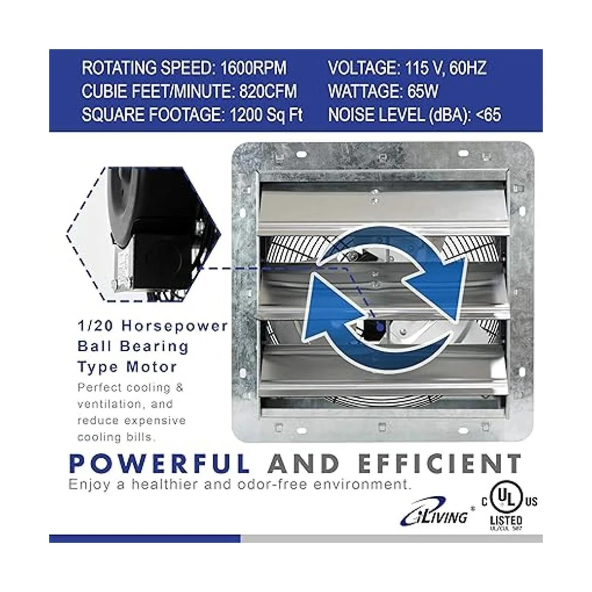 iLIVING Ventilador de escape de obturador montado en la_2