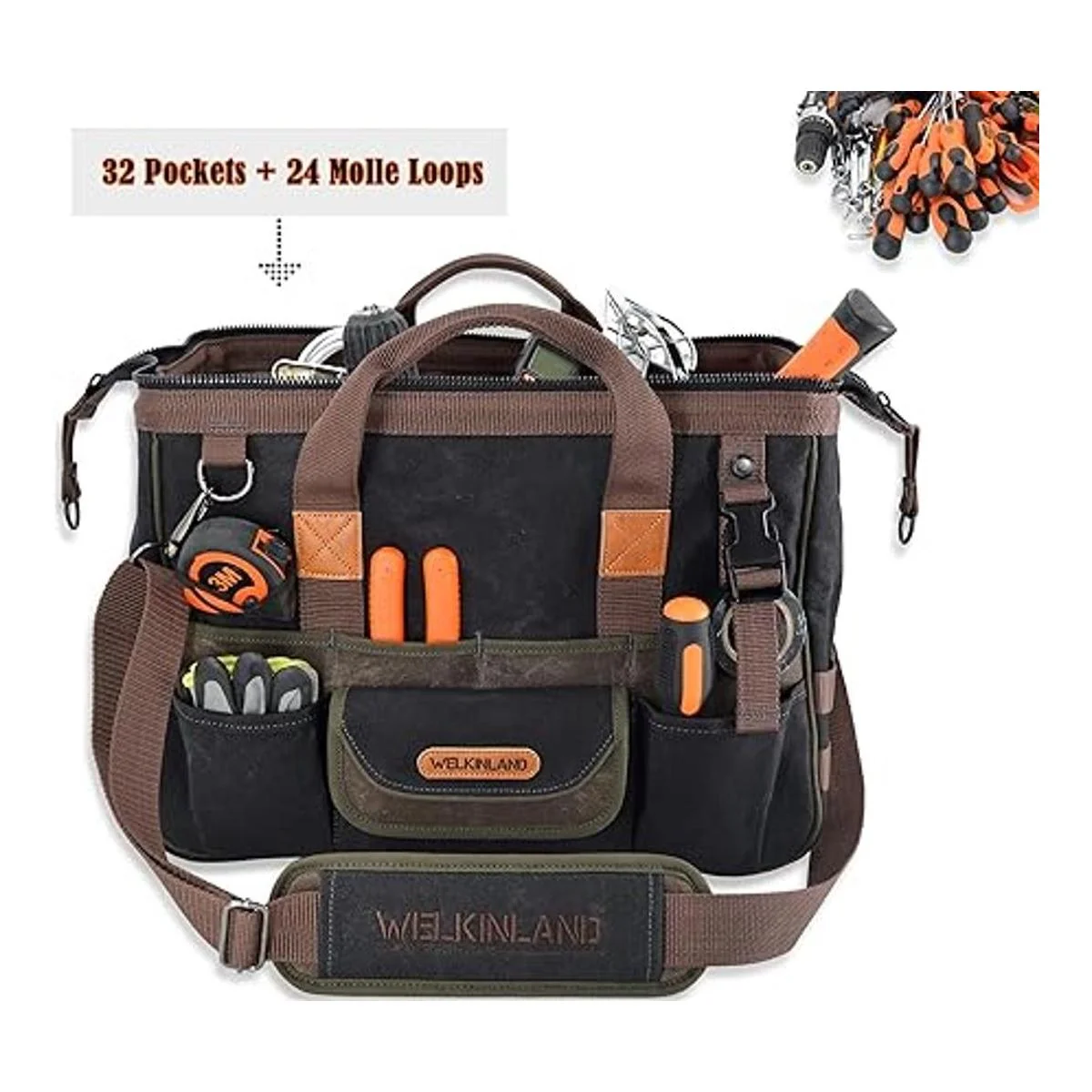 Bolsa de herramientas de lona encerada de 32 bolsillos_2