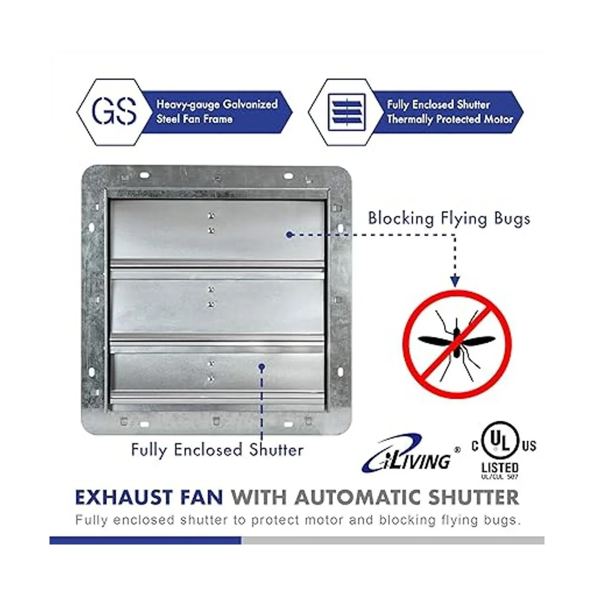 iLIVING Ventilador de escape de obturador montado en la_4