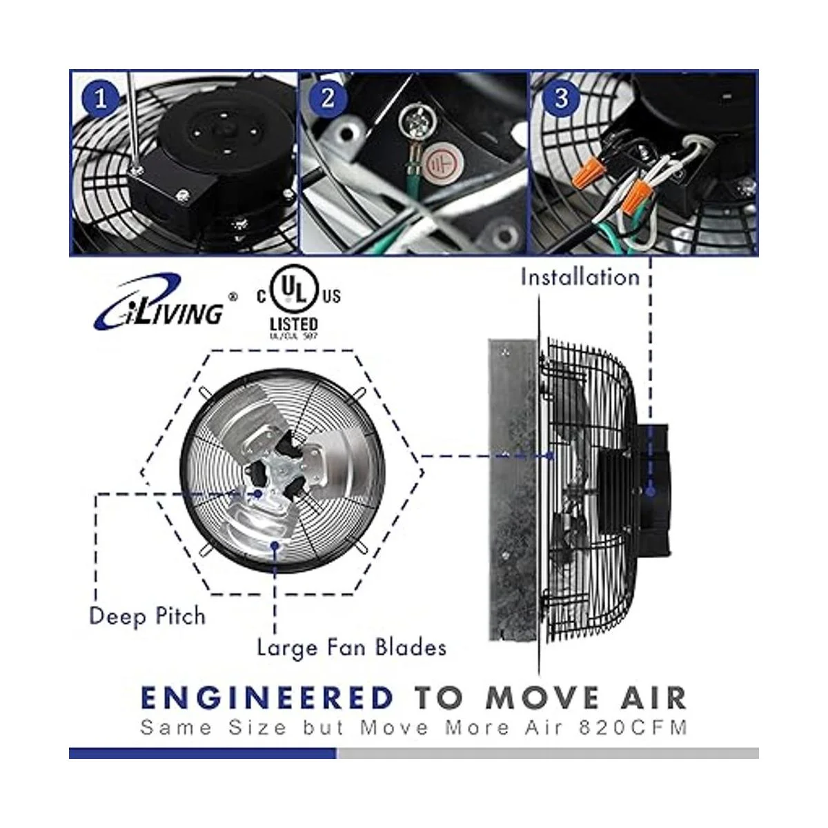 iLIVING Ventilador de escape de obturador montado en la_3