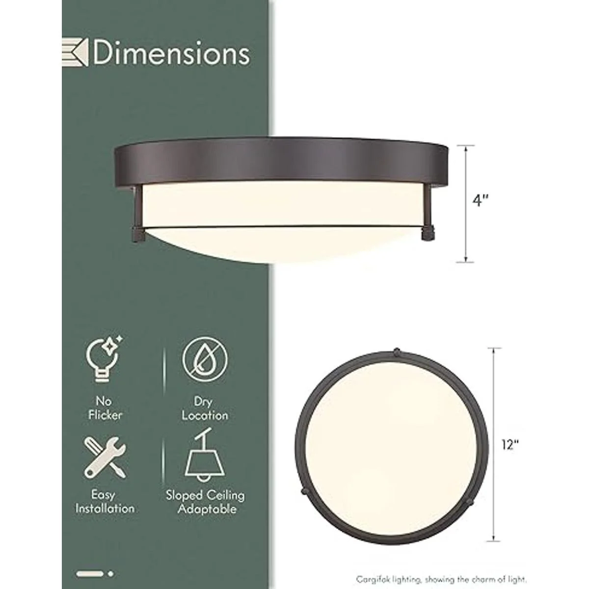 Cargifak Lámpara de techo empotrada de 12 pulgadas 2_4