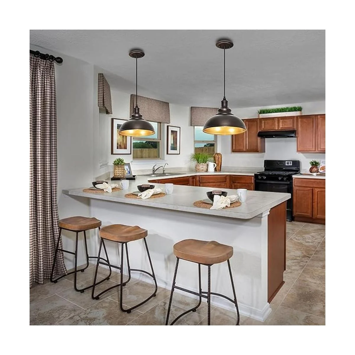 ALAISLYC Paquete de 2 luces colgantes de bronce para isla_3