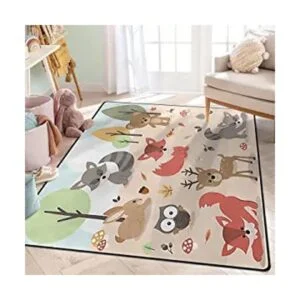ALALAL Alfombra de área de animales del bosque de dibujos_1