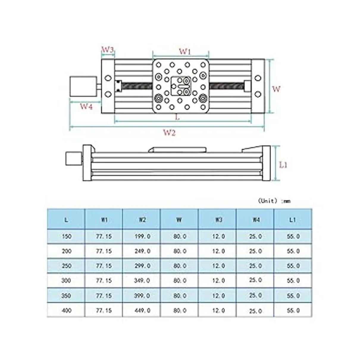 Zeberoxyz 7.874 in 4080U Zeje tornillo deslizante mesa_2