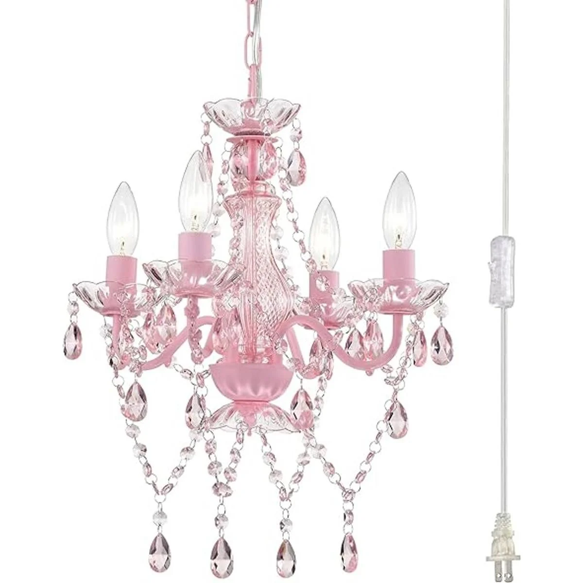 Lámpara de araña enchufable con cable candelabro rosa de_1