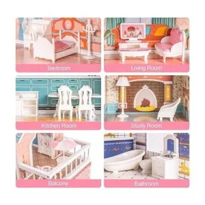 ROBUD Casa de madera para muñecas regalo de juguete para_5