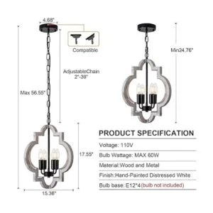 Lighceac Lámpara de araña rústica de 15 pulgadas de estilo_2