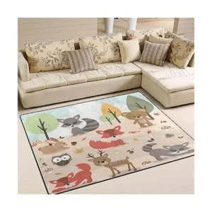 ALALAL Alfombra de área de animales del bosque de dibujos_6