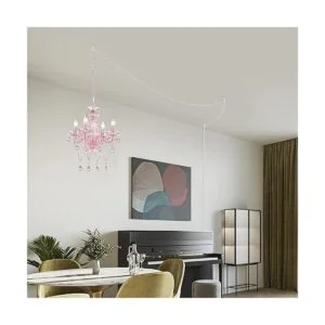 Lámpara de araña enchufable con cable candelabro rosa de_2