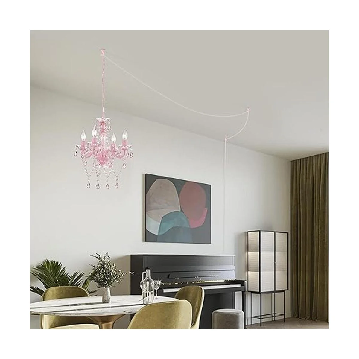 Lámpara de araña enchufable con cable candelabro rosa de_2