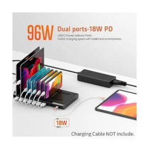 Alxum Estación de carga rápida USB C 96 W y 10 puertos_2