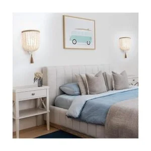 VILUXY Lámpara de pared bohemia con cuentas de madera_7