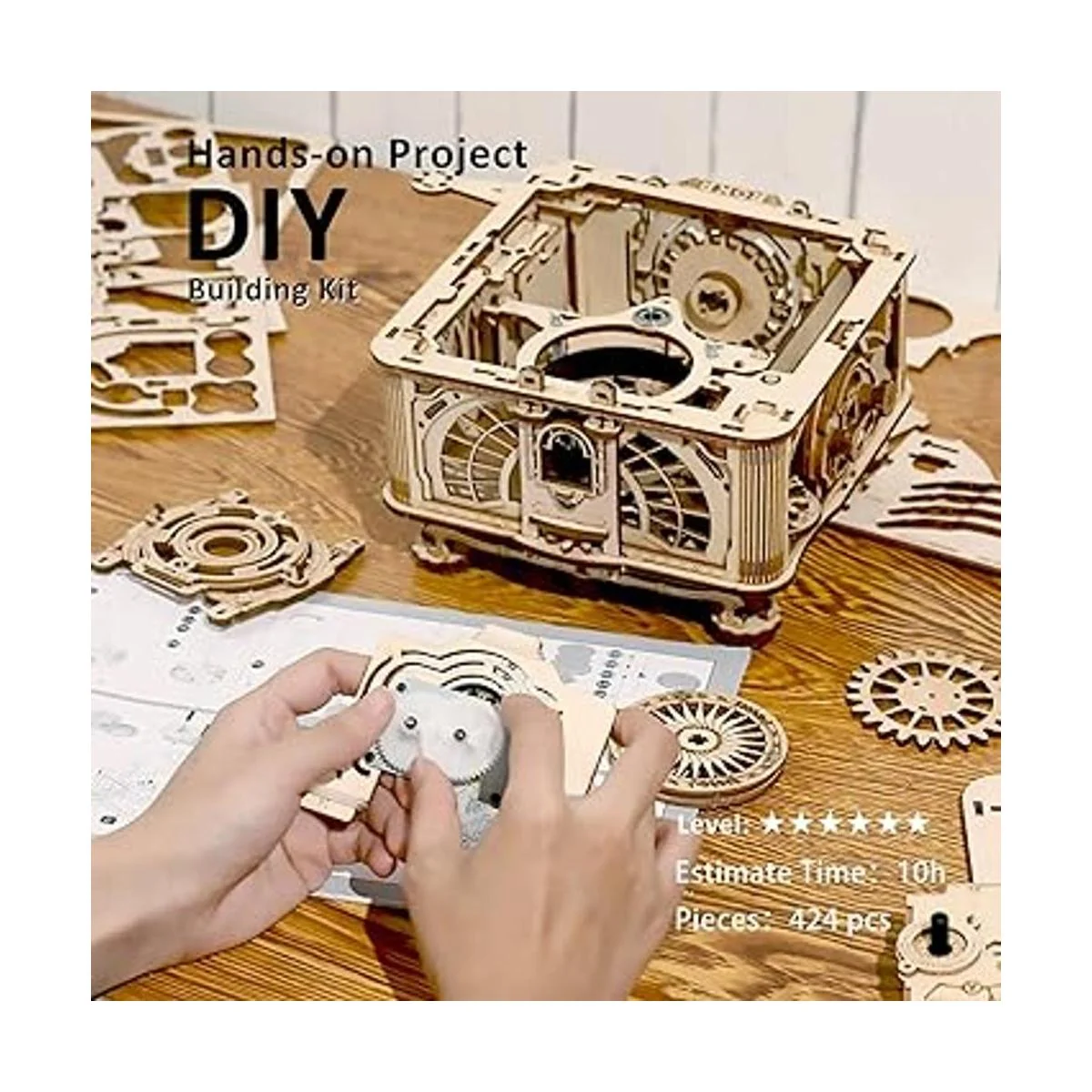 ROKR Rompecabezas de madera 3D gramófono para adultos kit_4