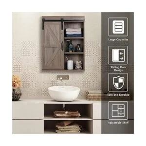 Rustown Gabinete de baño de madera de granja con puerta_3