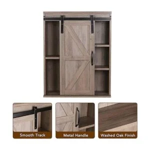 Rustown Gabinete de baño de madera de granja con puerta_5