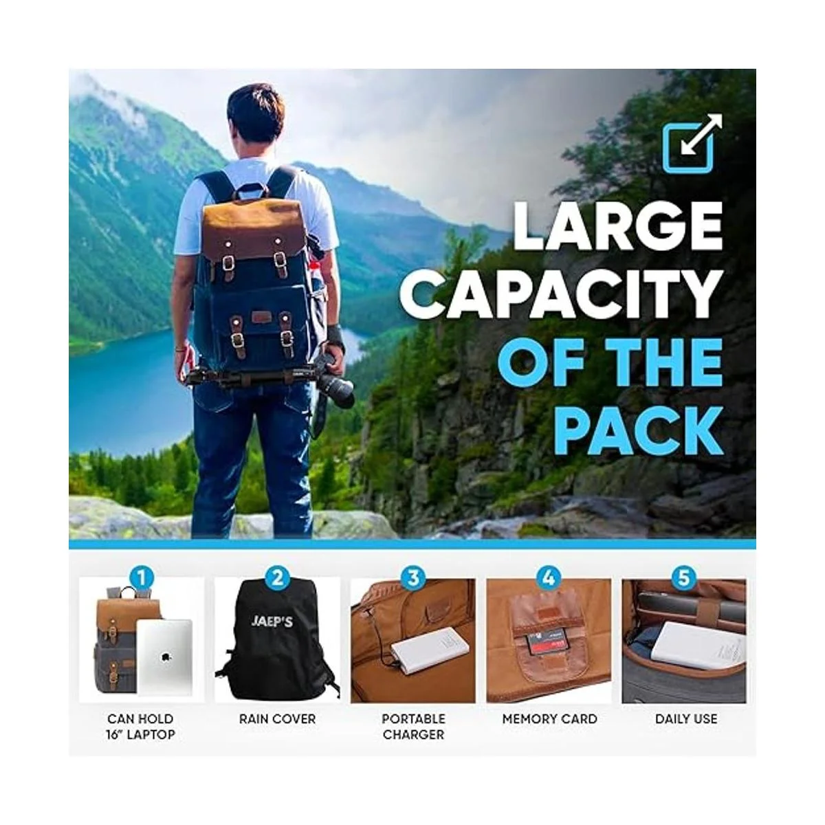 JAEP Mochila para cámara resistente a la intemperie lona_2