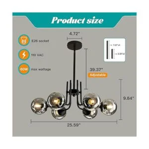 FGSADI Lámpara de araña Sputnik de globo de cristal de 6_2