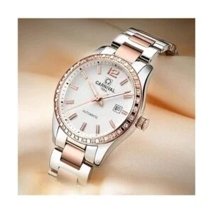 Reloj automático de moda señoras reloj analógico acero_5