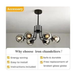 FGSADI Lámpara de araña Sputnik de globo de cristal de 6_3