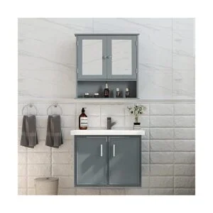 Basicwise Espejo gris montado en la pared para baño y_2