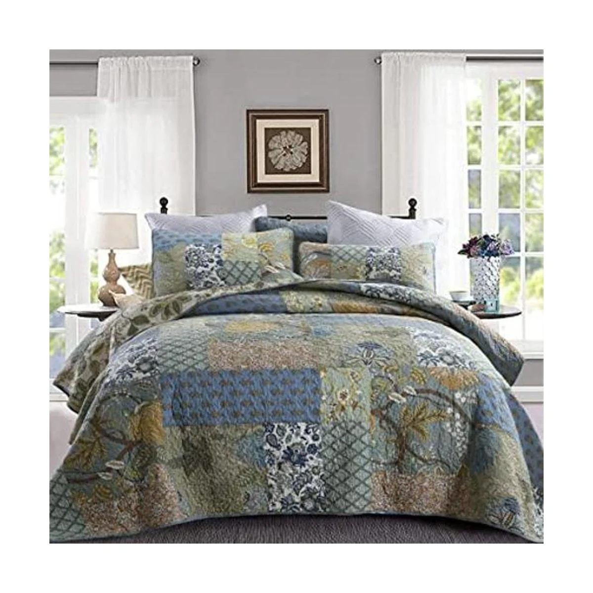 Yvooxny Juego de edredón tamaño King reversible color_1