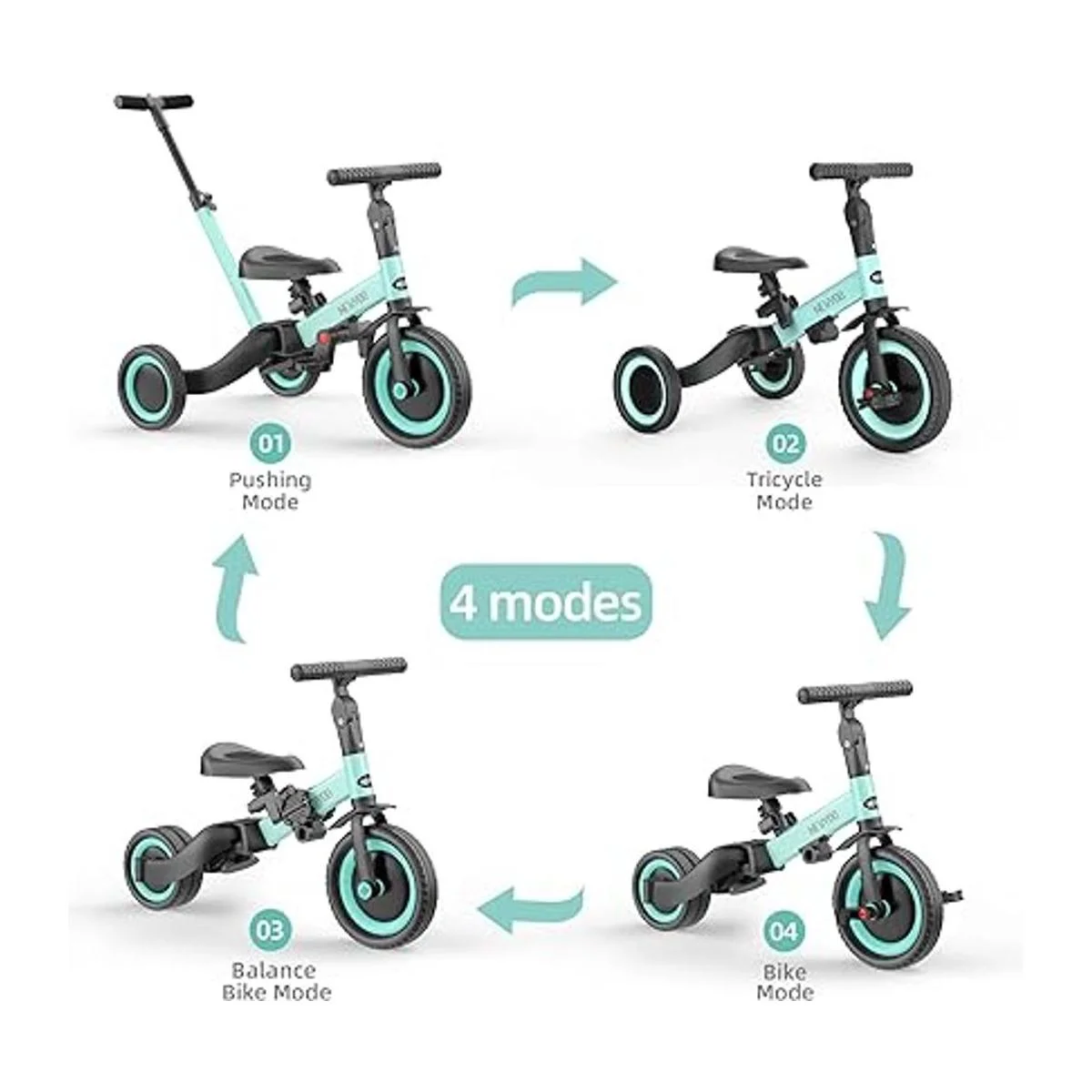 newyoo Triciclo 5 en 1 para niños pequeños con mango de_2