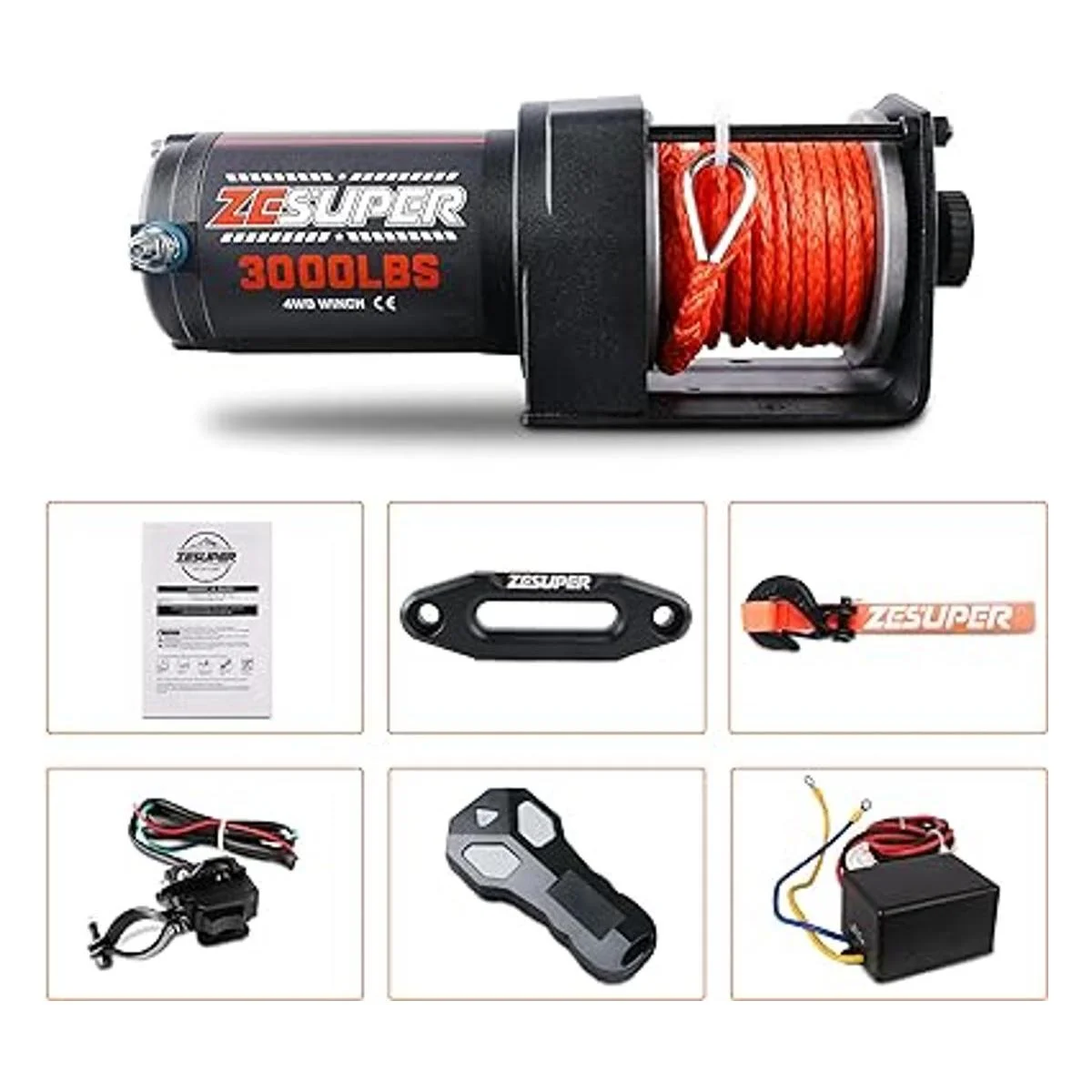 ZESUPER Cabrestante eléctrico de 3000 libras y 12 V CC_5