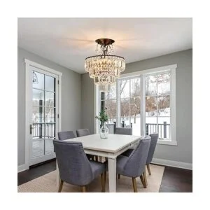 CVKASH Lámpara de araña redonda de cristal de 5 luces_2