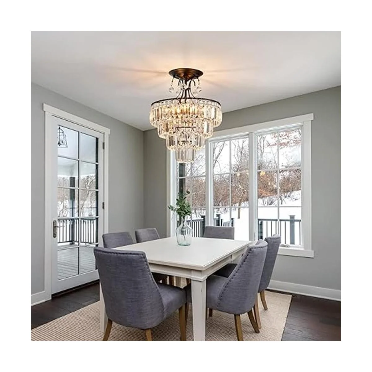 CVKASH Lámpara de araña redonda de cristal de 5 luces_2