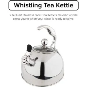 Viking Hervidor de té silbante de acero inoxidable de 2.6_2