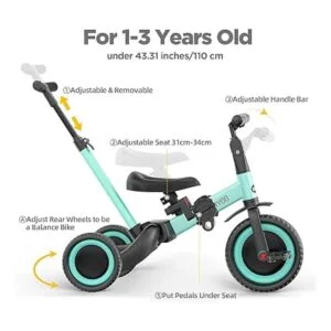 newyoo Triciclo 5 en 1 para niños pequeños con mango de_3
