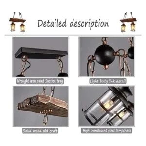 Lámpara colgante retro de madera industrial vintage de_7