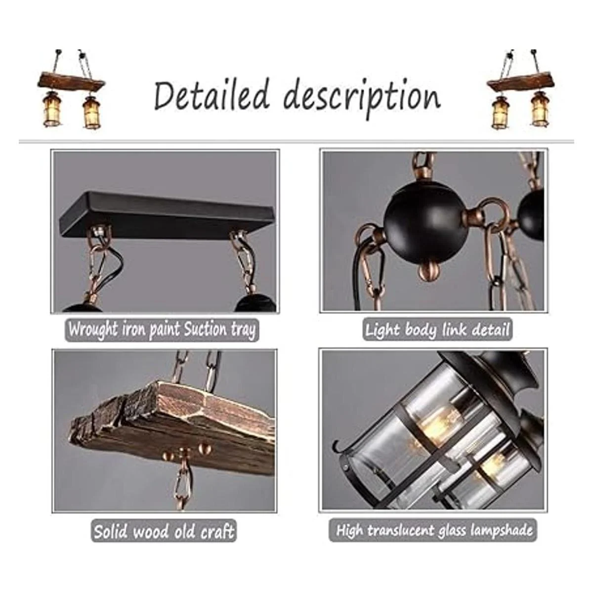 Lámpara colgante retro de madera industrial vintage de_7